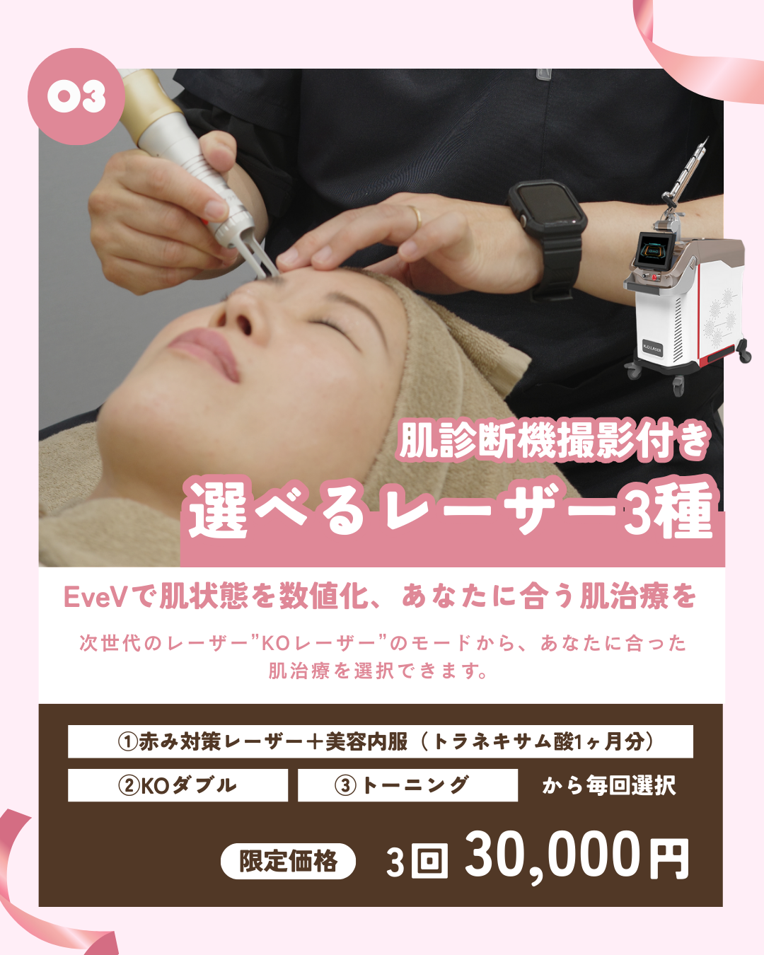 肌診断機撮影付き！選べるレーザー3種！