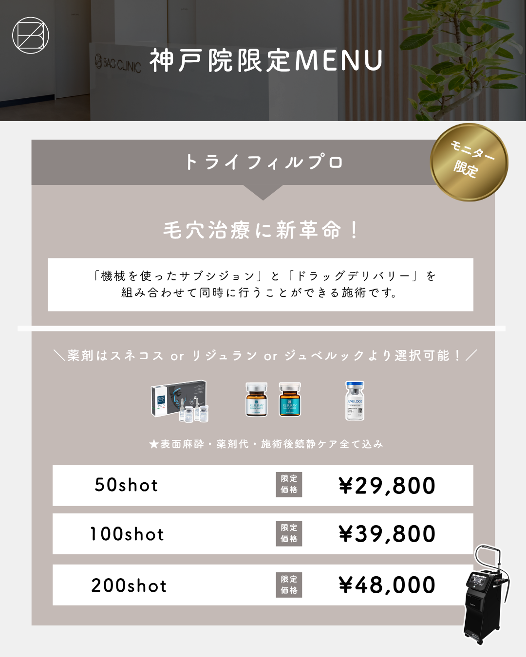 毛穴治療に新革命！トライフィルプロモニターCP